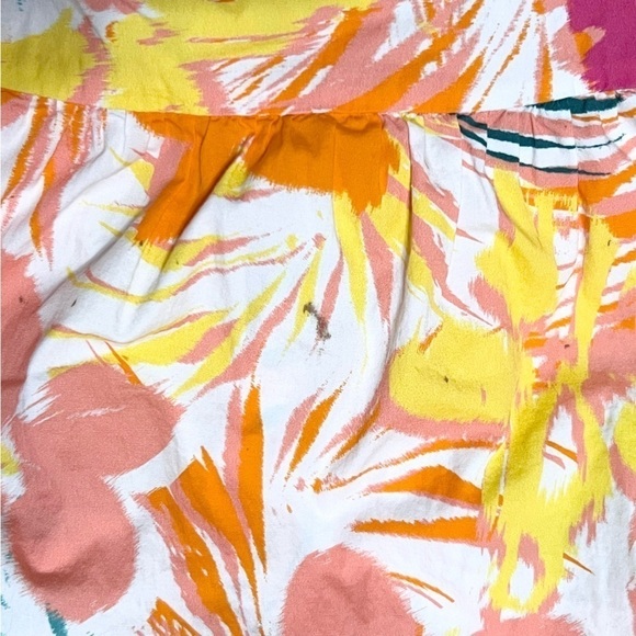 PETER SOM Tropical Floral Puff Short Sleeve Back Cutout Ruffle Tier Midi Dress 2 - Picture 8 of 8